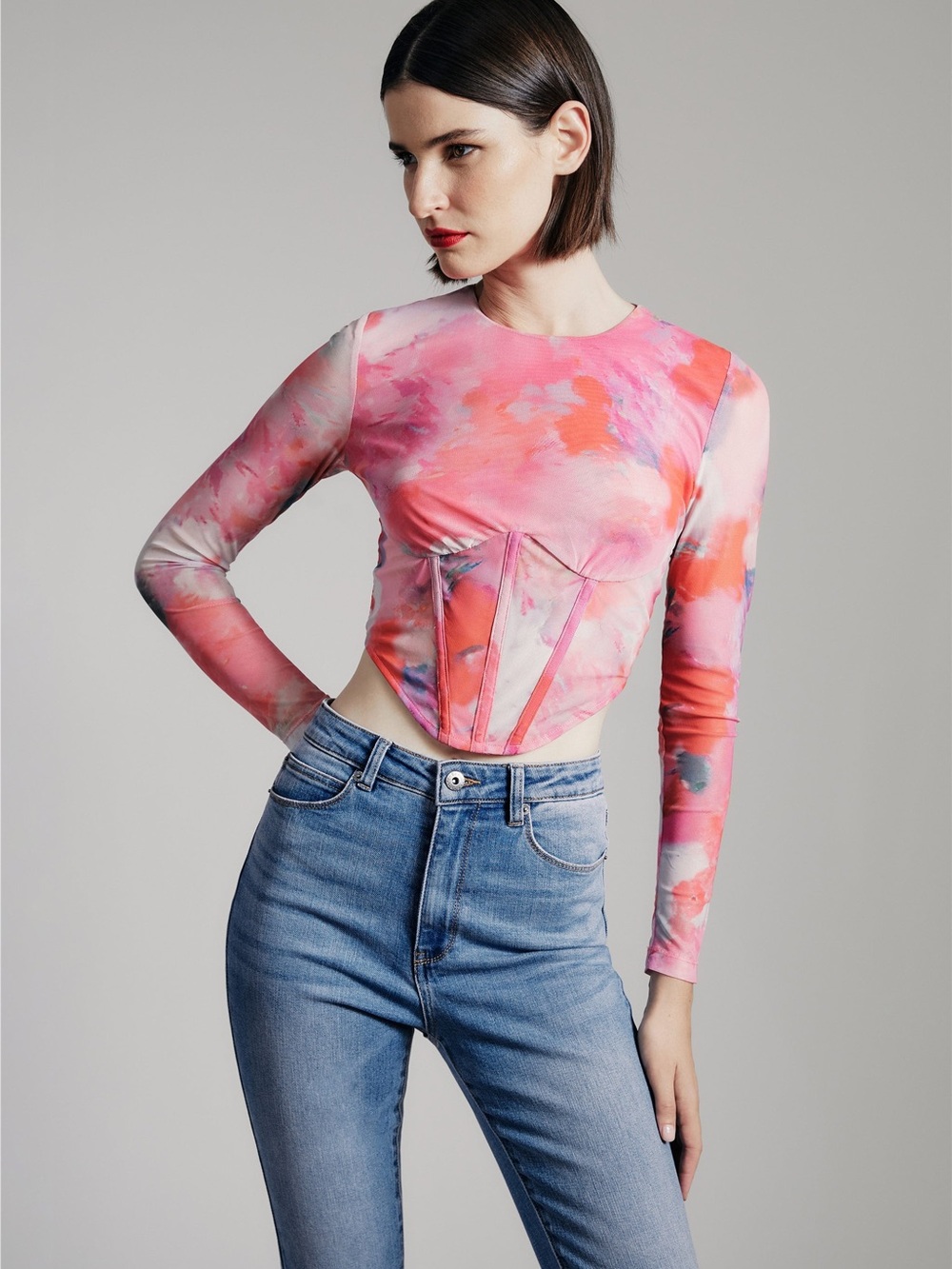 BARDOT Lena Mesh Corset Top In Wildflower